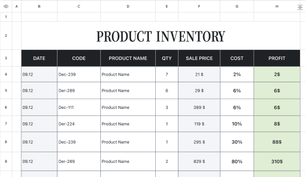 PRODUCT INVENTORY